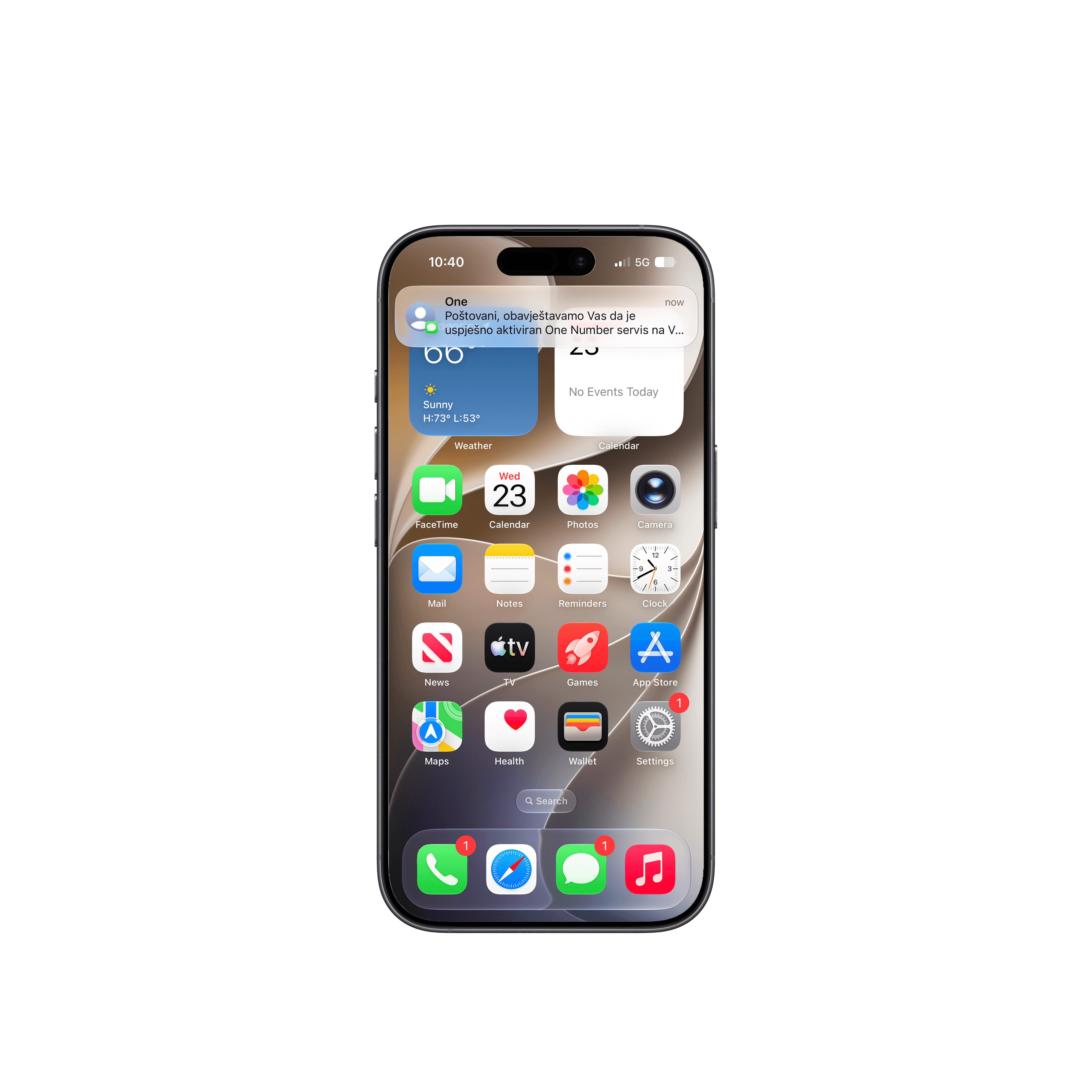 SMS potvrda One Number aktivacije