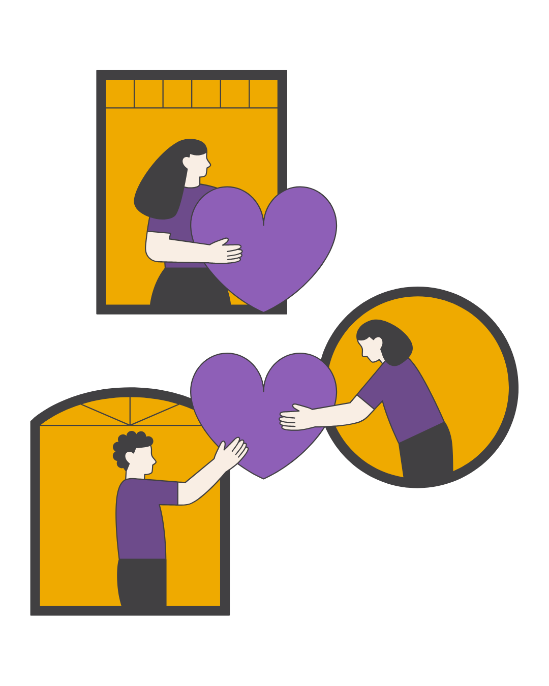 Ilustracija ljudi koji razmjenjuju srca kao simbol pažnje i povezanosti